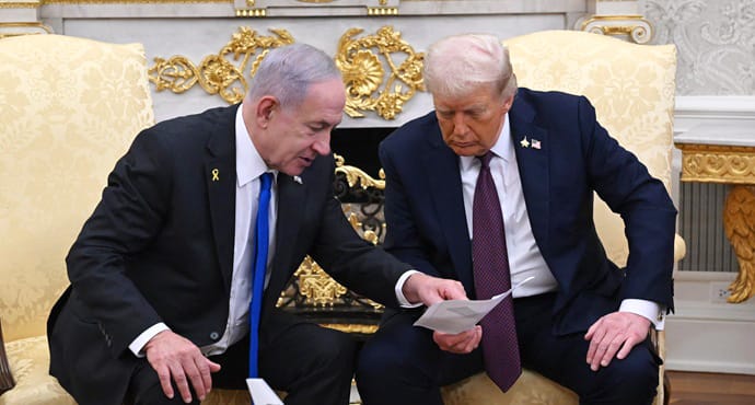 U.S. President Donald Trump meeting with Israeli Prime Minister Benjamin Netanyahu at the White House